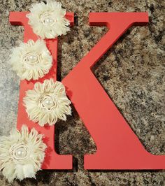 Wooden Letter K Fl Personalized Initial Decor Love These Colors Together