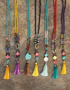 El Allure Cotton Soft Thread Tassels and Seed Bead with Braided Rope Fitting Black Trendy Handmade Necklace for Women.