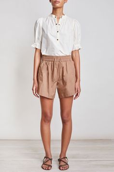 Plus Size 16 to 32 Capsule WHITE Linen Blend Ribbed Waistband Slouch Shorts