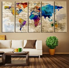204 Best World Map Art Images On Pinterest Maps World Map Canvas Art Print Large Wall Extra Watercolor