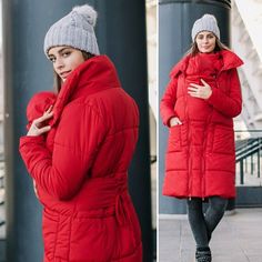 various sizes Red maternity coat warm wool mix maternity coat