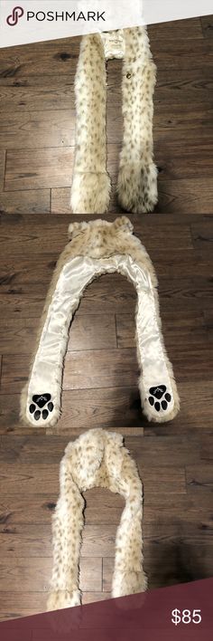 LEOPARD PRINT FURRY BEAR EAR SNOOD HOOD SCARF HAT LOLITA GOTH INDIE KAWAII