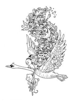 Stork Pig Moon Butterfly Halloweencoloring Colouring Printable Adult Advanced Detailed Doodle Invasion Coloring Book By Kerby Rosanes Via Behance