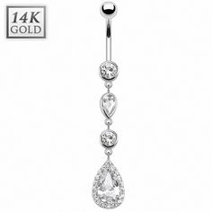 Acier Chirurgical Piercing Nombril en Argent ou Plaqué or Pendentif Larmes