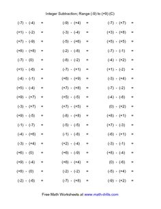 best number worksheets images number worksheets integers free math worksheet subtracting integers range to c