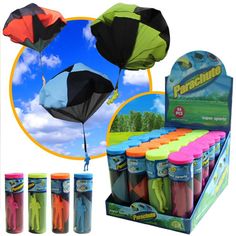 Skydiver Parachute Men 3 Piece Set Toys Tangle Free with Launcher containers Colors and Styles May Vary