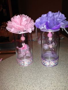Pink White Glitter Tulle Pom Centerpieces Shower By Uptownabby Baby Shower Center Pieces First Birthday Just Change The Rattle And Carriage To Something With Theme