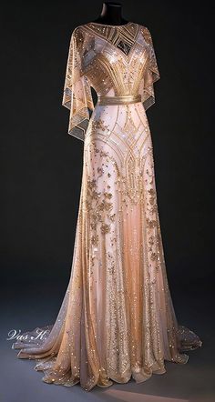 Art deco gown 2 by vas K. Couture, Exquisite Gowns, Queen Gown, Art Deco Gown, Fancy Gowns, Medieval Dress Princess, Gorgeous Gowns