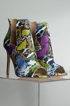 AZALEA WANG Rainbow Holo Sequin Black Sparkly Mid Calf Zip Side Stiletto Booties