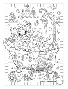 Piggy Bath Pampered Pets Adult Coloring Book By Marjorie Sarnat Davlin Publishing