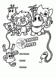Birthday Party Card Animals Coloring Page For Kids Holiday Pages Printables Free