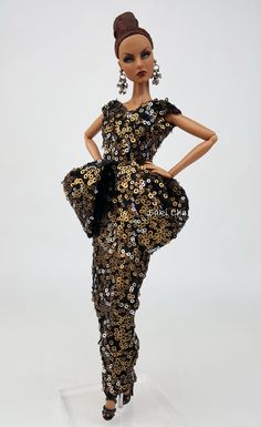 Eaki Gold Sequins Dress Outfit Gown Fits Silkstone Barbie Fashion Royalty Candi