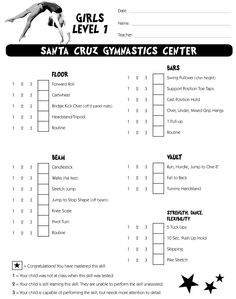 list of beginner skills pk level pre k gymnastics pinterest skill list