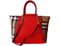 Tan Leather Effect Tote Handbag Set With Detachable Internal Bag And Designer Style Red Checked Handbag With Chain Linked Straps A Shu Co