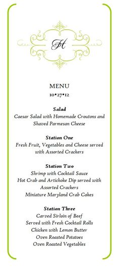 elegant dinner menus