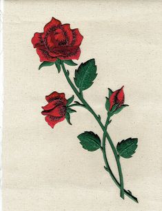 Large Red Rose//Flower on Vine//Stem-Right-Iron On Embroidered//Applique Patch
