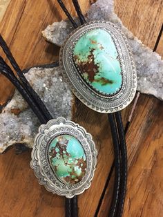 Navajo Style Slide Vintage Native American Western Wear Royston Turquoise Bolo Tie Hand Crafted Sterling Silver Rope w Sun Rays Border