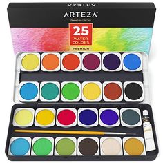 2 Water Brush Pen 2 Sponge Paint Essential Set 36 Vibrant Watercolour Paints Professional Watercolor Kit Portable Watercolour Block with 12 Watercolor Paper