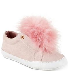 GIRLS FLUFFY POM POM FLAT TRAINERS CHILDREN SNEAKERS METALLIC LACE UP PUMP SHOES