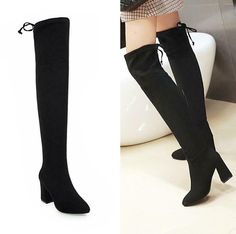 Spitze Neu Blockabsatz Gr.34//44 Rund Kniehohe Stiefel Damenschuhe Reißverschluß