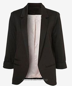 Domple Womens 3 4 Sleeve Collarless No-Buckle Work Short Suit Blazer Jackets