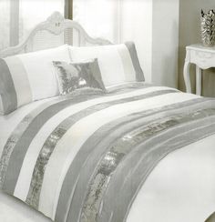 99 Best Bedding Sets Images On Pinterest Bed Linen Glitterati White Embellished Duvet Set With Silver Sequin Bands For Double Bed In Home Furniture