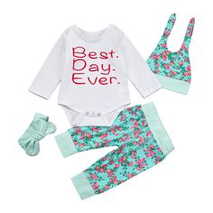 Longra/® Clearance Girls Clothes Set,Toddler Baby Girls Letter Rompers Jumpsuit Flowers Pants 4PCS Outfit Set