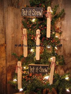 7 primitive wood folk art glittered pencil snowmen let it snow sign ornies ornaments - Primitive Christmas Ornaments 7 primitive wood folk art glittered pencil snowmen let it snow sign ornies ornaments - Primitive Christmas Ornaments