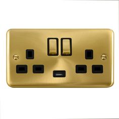 5 x chrome satiné double//twin switched socket blanc insert