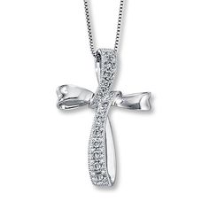 Diamond Textured Cross Faith Pendant 1//6ct 10k White Gold