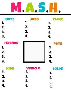 m a s h game template by like totally 80s free printable that is mash game printable sheets