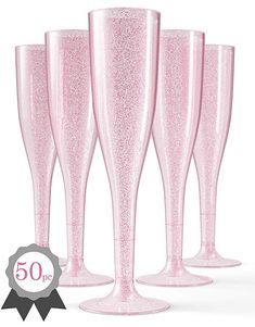 Plastic Champagne Flutes Disposable 100 Pack GOLD Glitter Glasses For Parties Cl