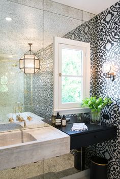 Vanity With Cement Tile Accents Bathrooms Pinterest Remodeling Bathroom Ideas Black And White With Tile Mirrors