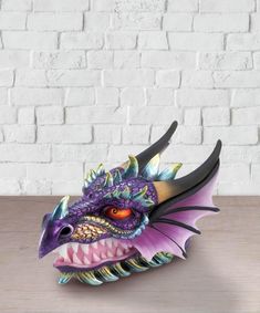 Medieval Fantasy Ferocious Mythical Purple Dragon Head Treasure Trinket Box