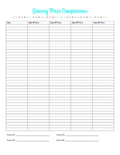 grocery spreadsheet with prices