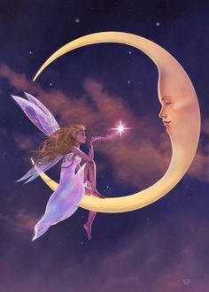 Fairy Sitting On A Crescent Moon Blowing Kisses Fairy Sitting On A Crescent Moon Blowing Kisses