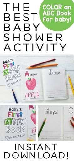 ABC Book Template DIY Baby Shower Activity Alphabet Color Printable Coloring Pdf Personalized Sheets Theme PDF