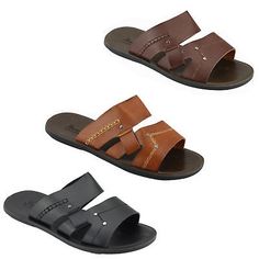 New Mens Real Leather Brown Black Summer Slip On Sandals Beach Walking Slippers New Mens Real Leather Brown Black Summer Slip On Sandals Beach Walking Slippers