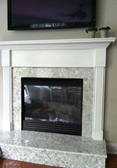 Basket Weave Carrara Marble Fireplace Tile Surround With White Mini Marble Herringbone Fireplace Surround From Milk And Honey Home Would Go For A Larger Tile Pattern On