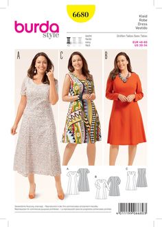 Purchase Burda 6680 Women's Dress and read its pattern reviews. Find other Plus, sewing patterns... Sewing Pattern Women Dress, Fashion Sewing Pattern, Dress Patterns, Apron Patterns, Burda Style, Sewing Clothes, Sewing Dresses