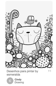 Cool Whimsical Pen And Inkzentangle Style Cat Bird Illustration
