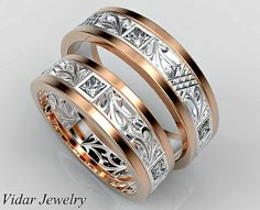 118 Best Matching Wedding Bands Images On Pinterest His And Hers Wedding Bands Matching Set Diamond Unique Ring Pair