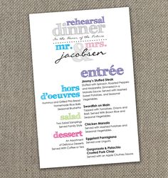 how to make a dinner menu card