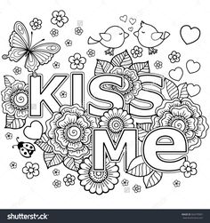Vector Abstract Coloring Book For Adult Design Wedding Invitations And Valentines Day Of Flowers Hearts Envelope Arrow Heart Bird Kiss