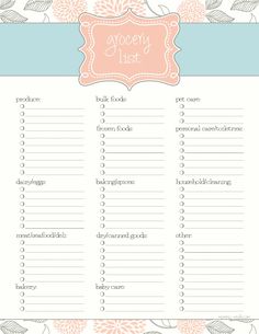 grocery shopping list template