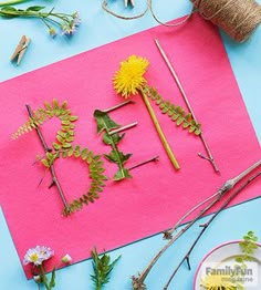 Go Green: For this ephemeral nameplate, take a walk with a purpose, collecting such items as leaves, stems, and twigs. Back home, have your child write his name lightly in pencil on sturdy paper. Glue the natural items over the penciled lines.
