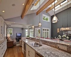 How To Light A Vaulted Ceiling Ceilings And Vaulted Ceiling Lighting Ideas Contemporary Kitchen Skylights Recessed Lights Mini Pendant