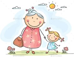 Girl and her Granny on a Walk