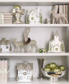 great idea for adding christmas balls in a bowl and decorating your bookshelves - Christmas Shelf Decorations great idea for adding christmas balls in a bowl and decorating your bookshelves - Christmas Shelf Decorations