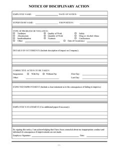 employee disciplinary form template free